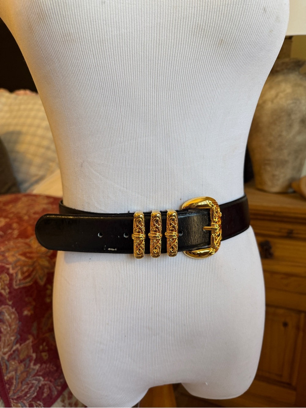 Jones New York Black Leather Logo-Stamped Belt - Picture 5 of 8